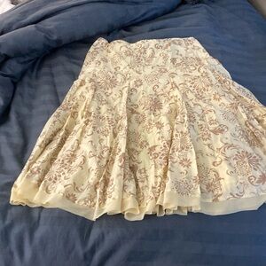 Apt 9 Flirty and Romantic Cream and Brown Fall Lined Floral Skirt